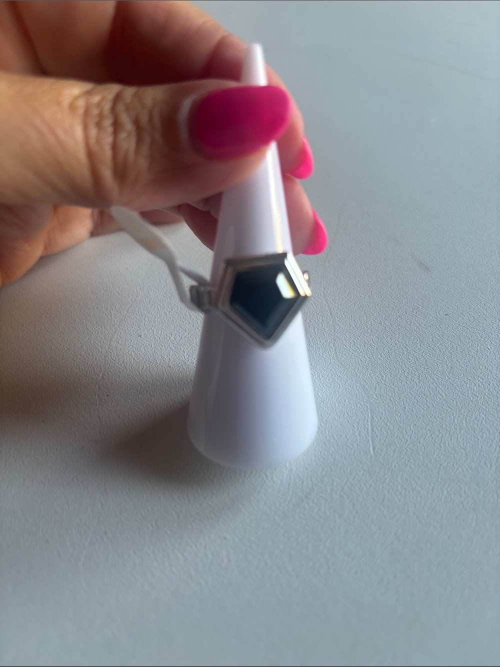bp Silver Ring with Black Hexagon Stone